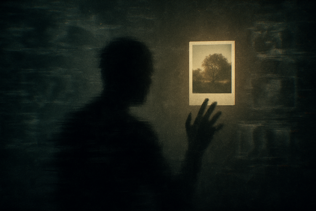 An unknown shadowy figure reaching out for an image